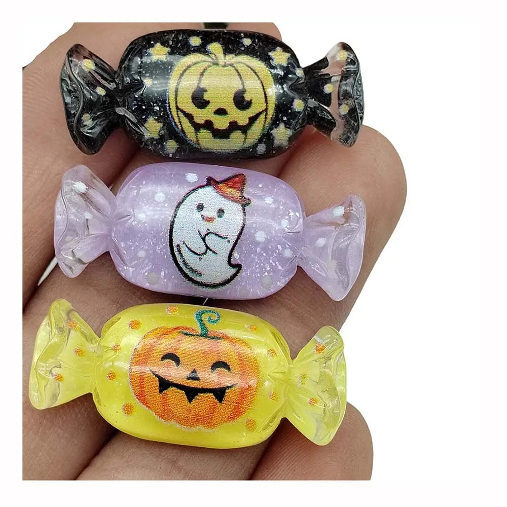 Cute 100Pcs Resin Simulation Halloween Candy Cabochon Flatbacks Scrapbook Phone Case Decoration DIY Hair Bows Center Accessories