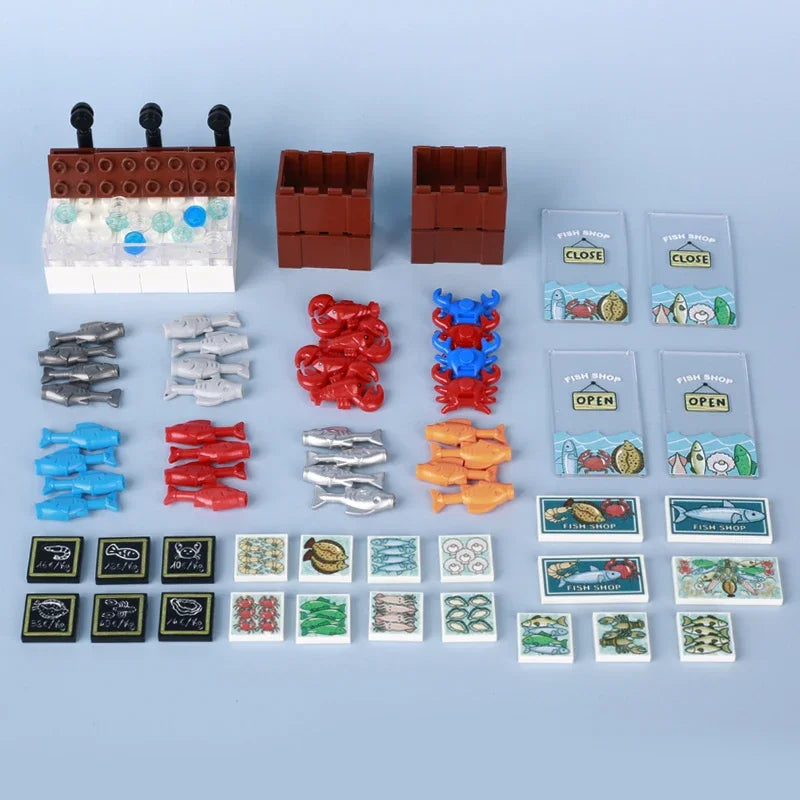 Building Blocks Printed Bricks Seafood Vegetables Ice Cream Express Package Computer Controller Christmas Halloween Gifts MOC