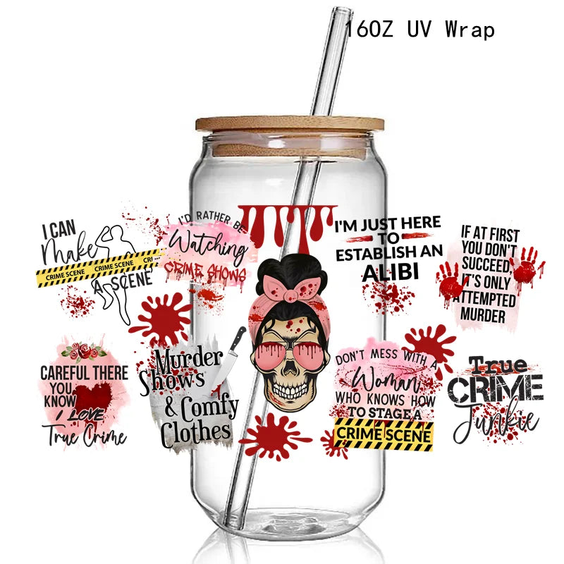 9+ Halloween True Crime 3D UV DTF Cup Wrap Transfers Horrible Ghost Face Murder Shows UV Cup Wrap  Stickers Waterproof Logo  DIY