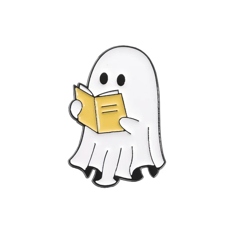 Cartoon Sunglasses Ghost Collected Enamel Pin Funny Spooky Boo With Black Cat Brooch Clothes Lapel Badge Halloween Jewelry Gifts