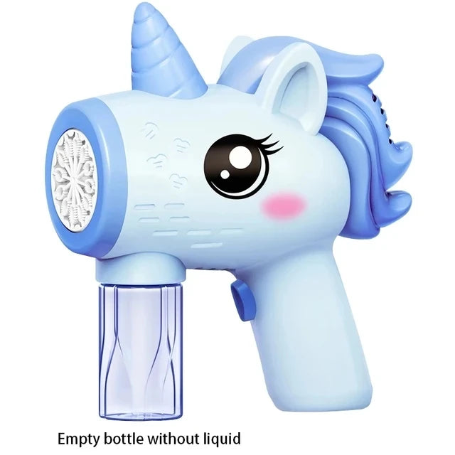Unicorn electric bubble gun, toy bubble machine, automatic soap blower with lights, summer outdoor party games, children's gifts