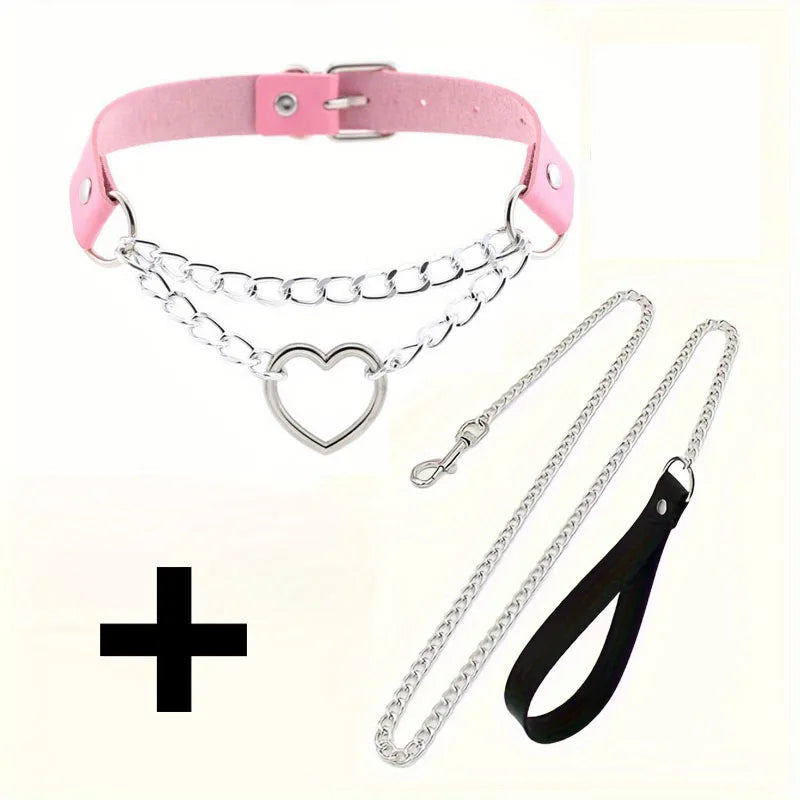 1 Sexy Heart Collar Plus 1 Leash Chain Lover Necklace Necklace Party Halloween Cosplay New Year Christmas Creative Birthday Gift