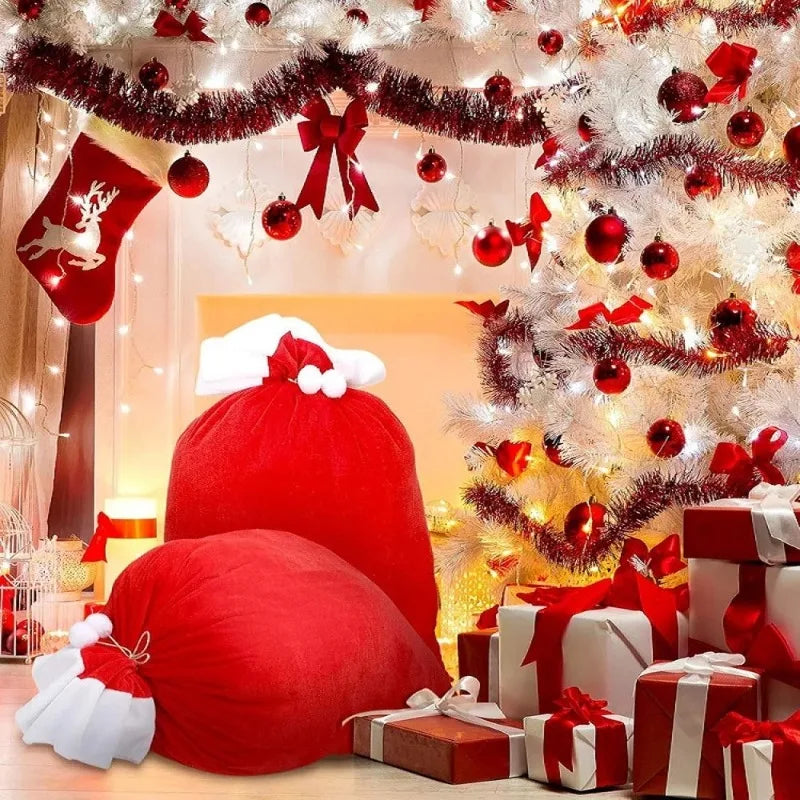 Christmas Santa Claus Bags Red Velvet Claus Bags Large Christmas Gift Sack with Drawstring for Xmas Present Toy Party Decoration