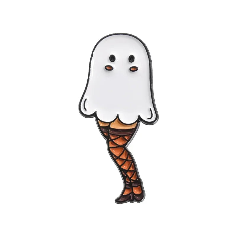 Cartoon Sunglasses Ghost Collected Enamel Pin Funny Spooky Boo With Black Cat Brooch Clothes Lapel Badge Halloween Jewelry Gifts