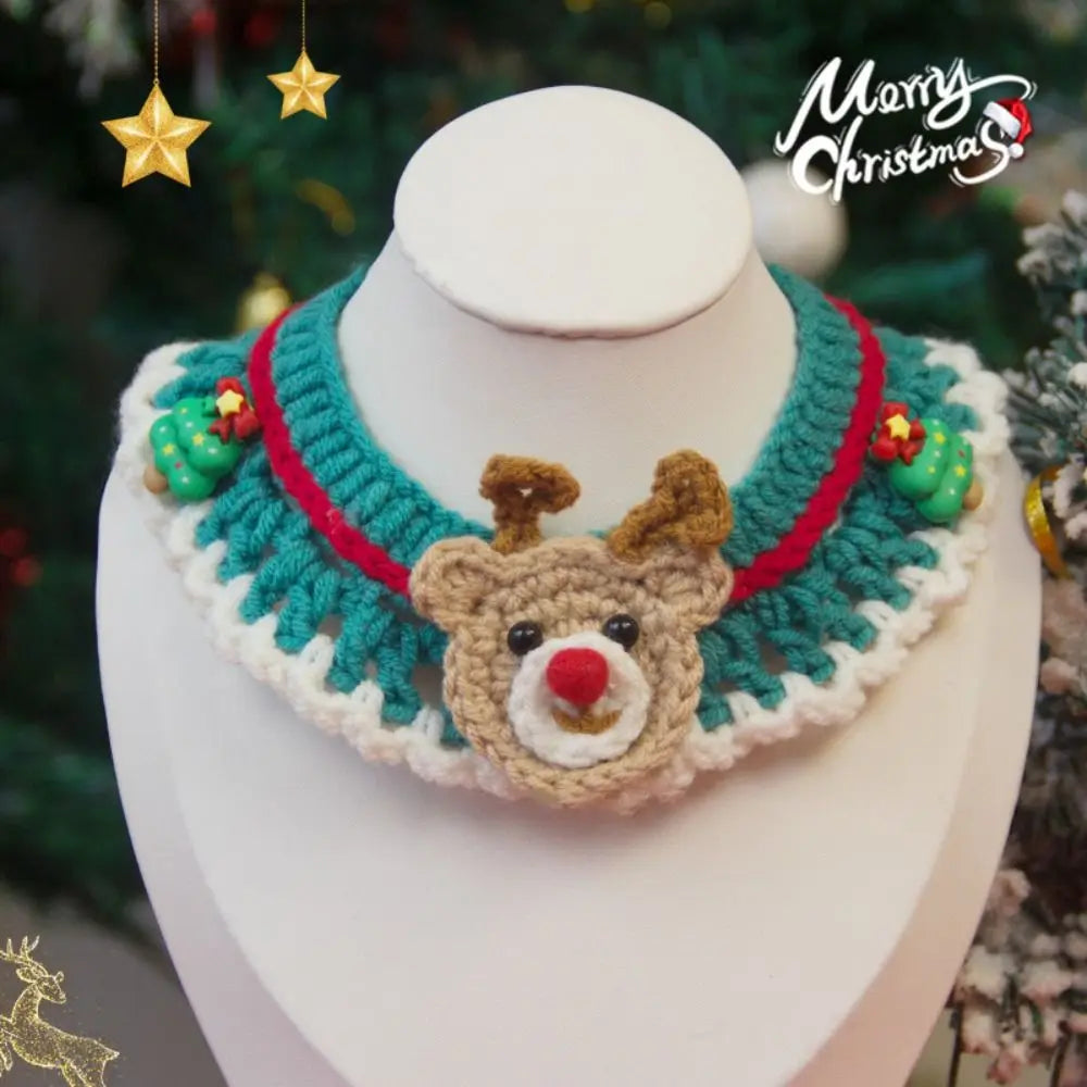 New Christmas Pet Collar Hand-knitted Cartoon Cat Necklace Safety Delicate Puppy Neck Strap Kitten