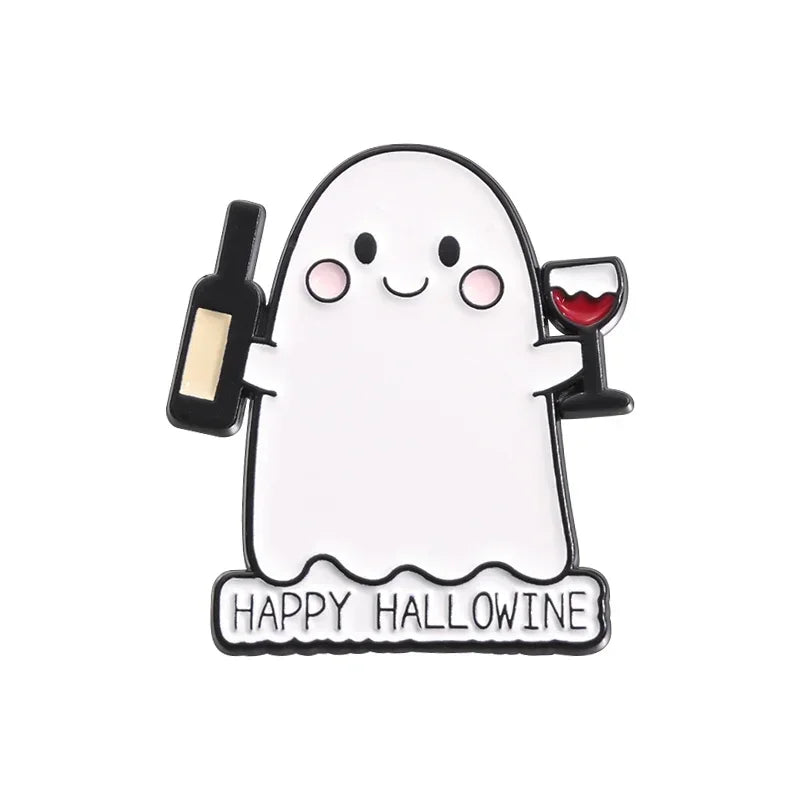 Cartoon Sunglasses Ghost Collected Enamel Pin Funny Spooky Boo With Black Cat Brooch Clothes Lapel Badge Halloween Jewelry Gifts