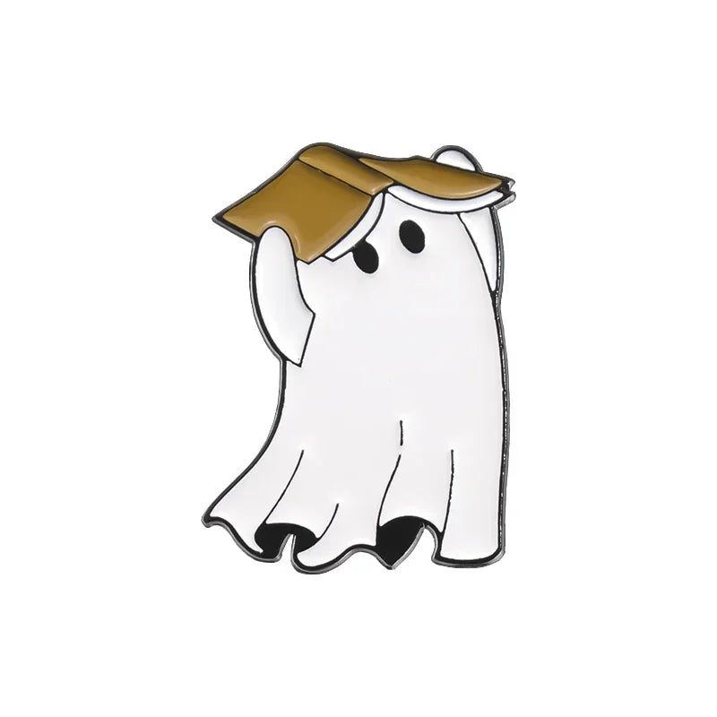 Cartoon Sunglasses Ghost Collected Enamel Pin Funny Spooky Boo With Black Cat Brooch Clothes Lapel Badge Halloween Jewelry Gifts