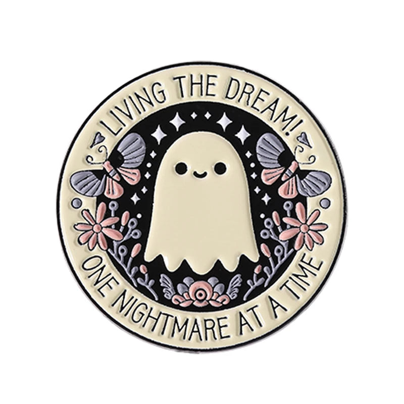 Cartoon Sunglasses Ghost Collected Enamel Pin Funny Spooky Boo With Black Cat Brooch Clothes Lapel Badge Halloween Jewelry Gifts