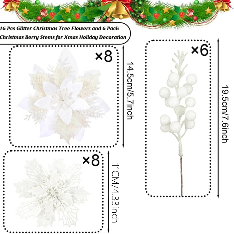 22Pcs Christmas Decoration Artificial Flowers Berry Bouquet Christmas Tree Ornament Home Decor New Year Navidad Gift Accessories