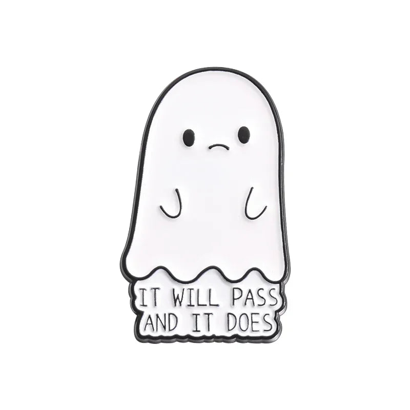 Cartoon Sunglasses Ghost Collected Enamel Pin Funny Spooky Boo With Black Cat Brooch Clothes Lapel Badge Halloween Jewelry Gifts