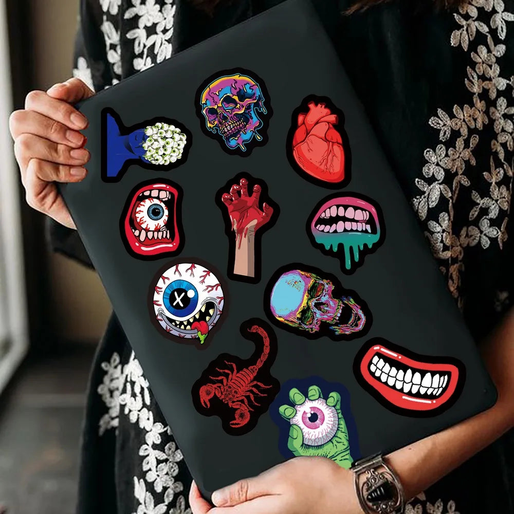 50pcs Horror Skull Ghost Stickers Notebook Fridge Guitar Laptop Car Bike Halloween Home Decal Zombie Monster Sticker Waterproof