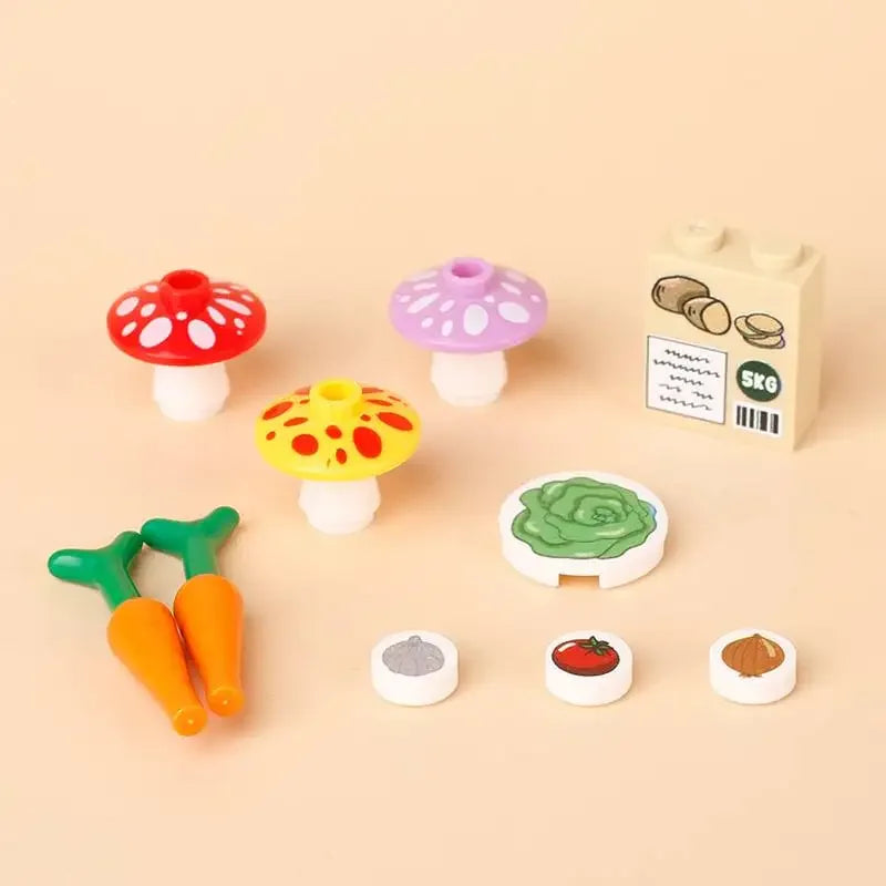 Building Blocks Printed Bricks Seafood Vegetables Ice Cream Express Package Computer Controller Christmas Halloween Gifts MOC
