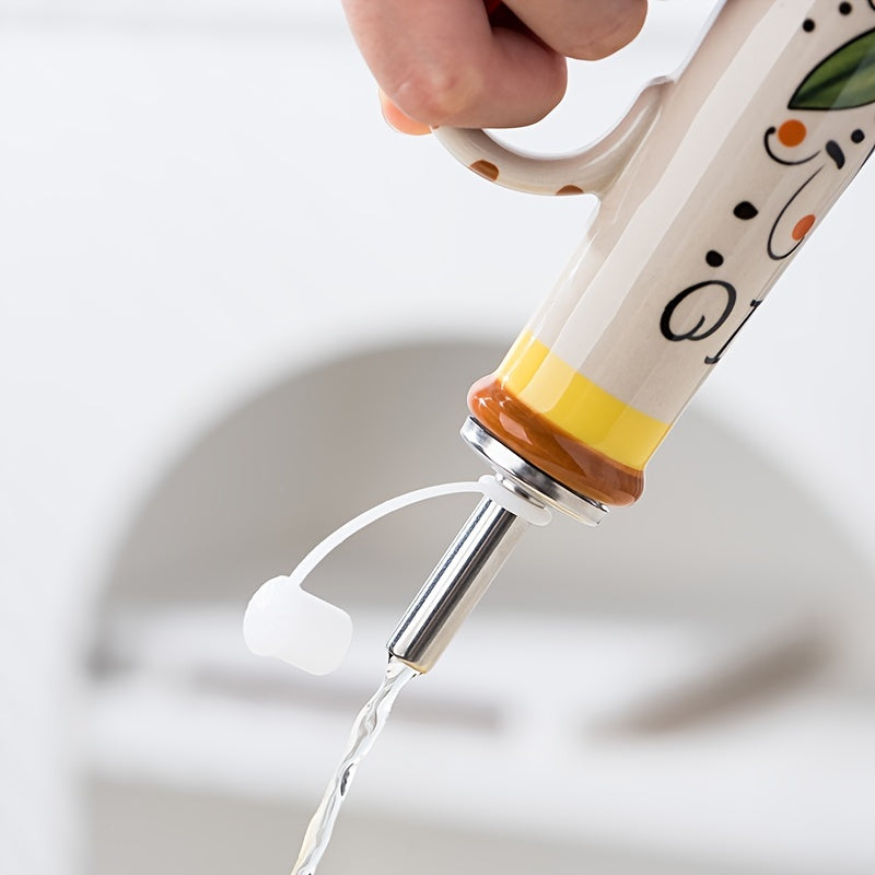 Hand-Painted Ceramic Olive Oil Dispenser with Vibrant Fruit & Leaf Design - Leak-Proof Kitchen Oil Bottle for Olive Oil, Vinegar, Soy Sauce - Elegant Oval Shape, Freezer Safe, Olive Oil Dispenser