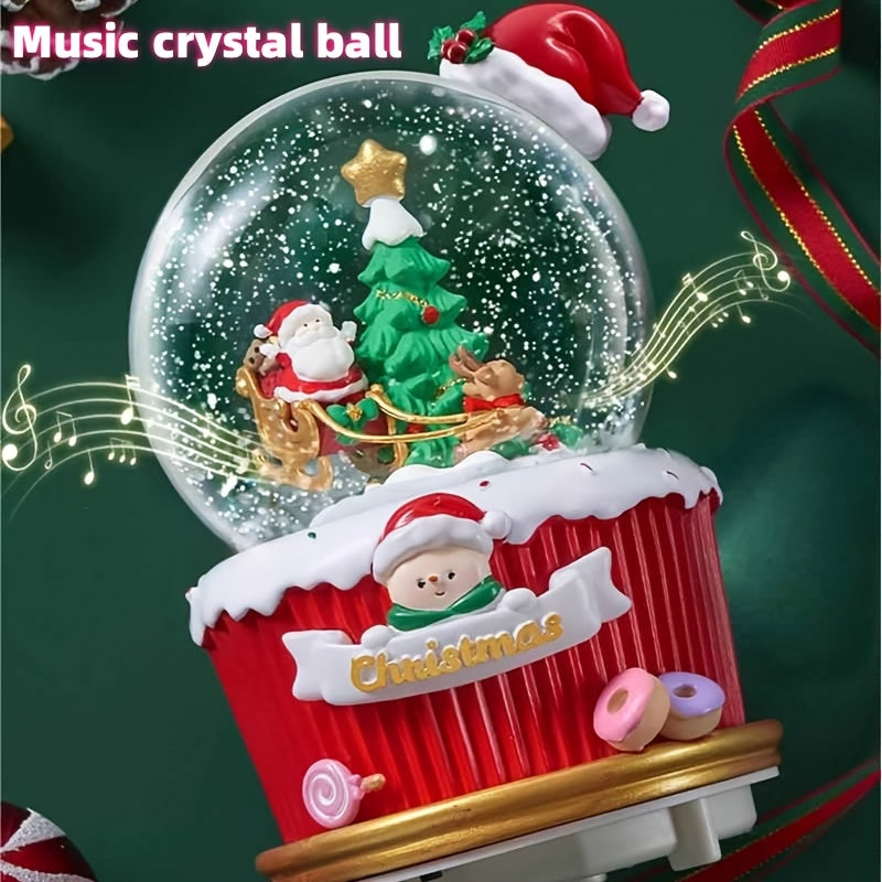 1pc Christmas Music Box with Automatic Rotating Sphere, 8 Christmas Melodies (Including Santa's March), Snowflakes Effect - Battery-Powered (AAA Not Included) - Elegant Holiday Decoration for Home, Tabletop, or Gift - Santa C