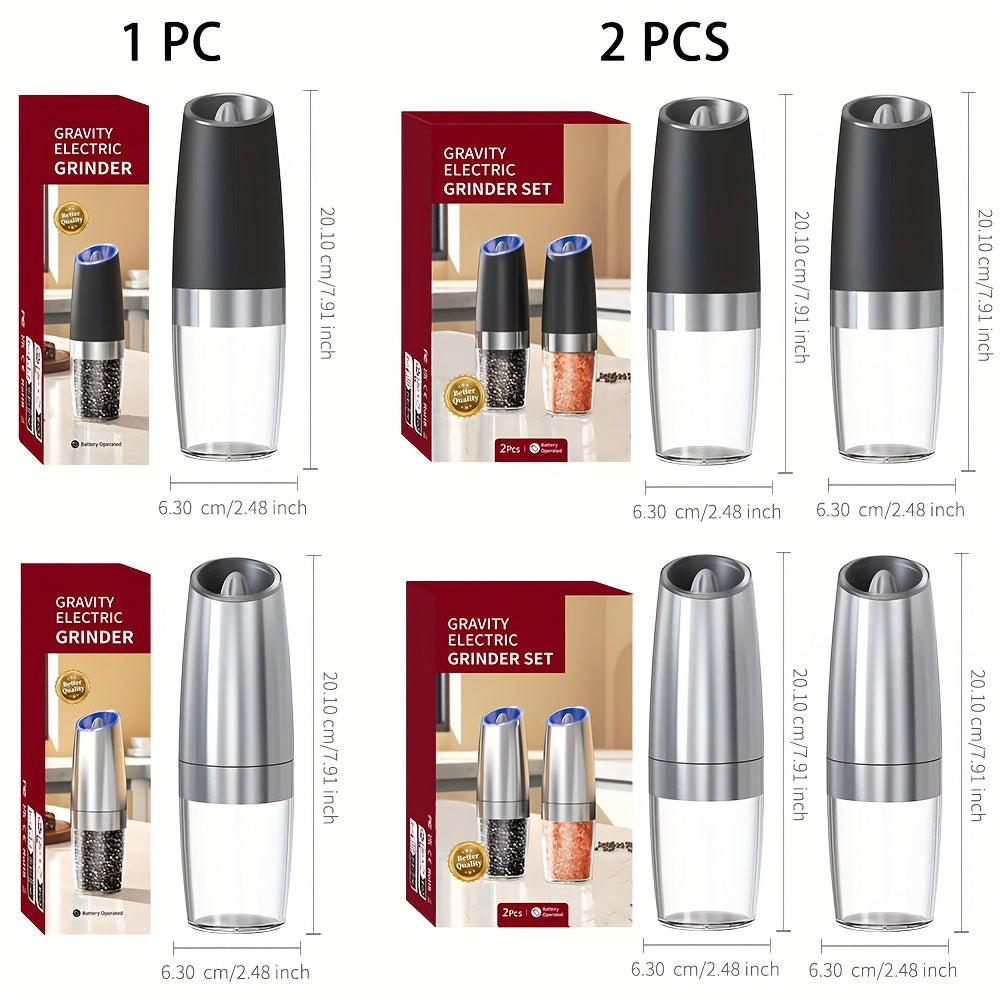1pc/2pcss Electric Salt And Pepper Grinder, Automatic Pepper Mill, Salt And Pepper Grinder Electric 2pcs, Tilted Automatic Grind With LED Light, Battery Powered, Adjustable Coarseness, Easy To Clean, One-Hand Operation, Kitch