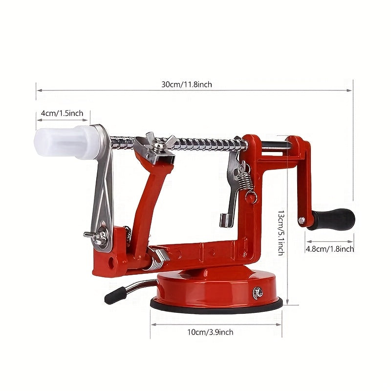 [Heavy-Duty Apple Peeler] Heavy-Duty Apple Peeler & Corer with Stainless Steel Blades - Magnesium Alloy, Ergonomic Handle, Powerful Suction Base for Apples & Potatoes - Red Kitchen Gadget for Effortless Fruit Preparation, App
