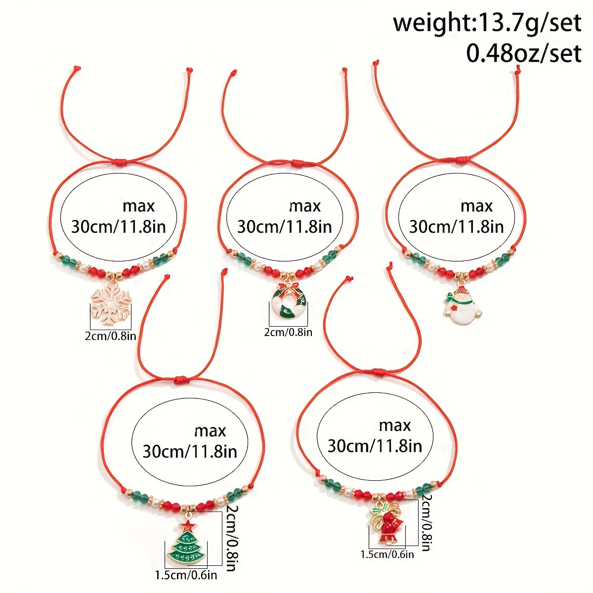 5pcs Santa Claus Reindeer Snowflake Shaped Bead Bracelet Set - Fashionable Daily Wear and Holiday Accessories - Unique Gift Idea with Cute and Sweet Style, Best for Christmas, Perfect for Thanksgiving, Perfect for Christmas,