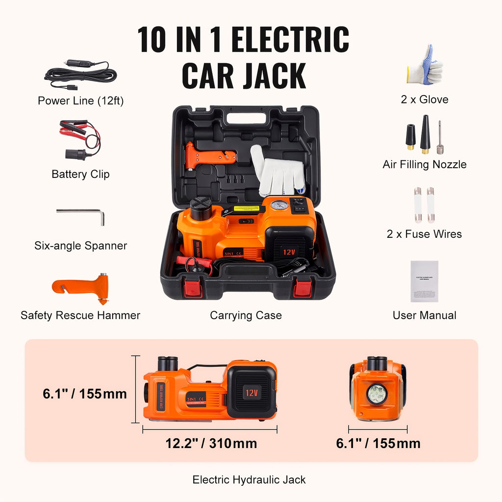 HAPPYBUY Electric Hydraulic Car Floor Jack 5 Ton 12V Built-in Tire Inflator Pump