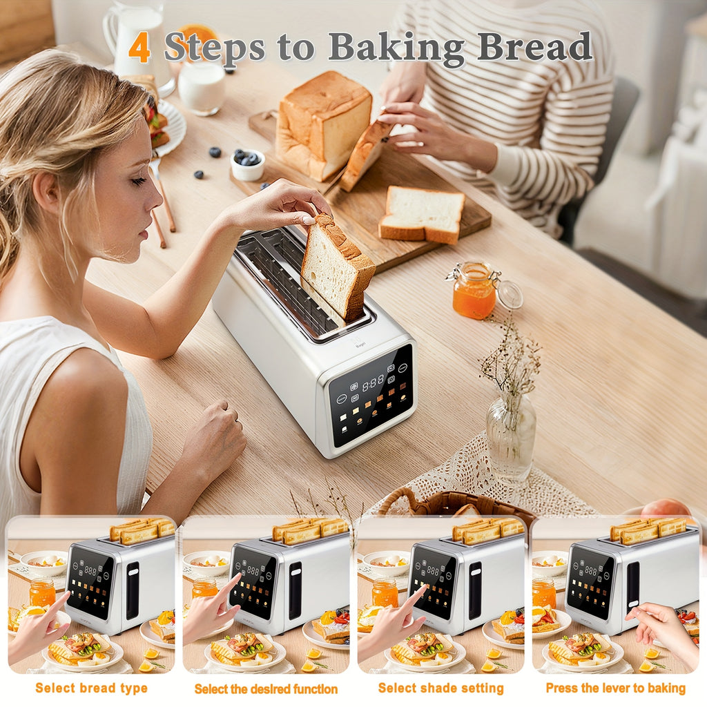 Long Slot Toaster 4 Slice, Touch Screen LED Display, 1.5" Extra Wide Slots for Thick Bread & Bagels, Countdown Timer, Memory Function, Dual Independent Control, 6 Shade Settings, Stainless Steel