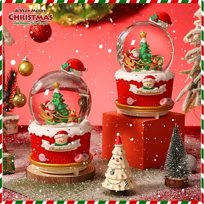 1pc Christmas Music Box with Automatic Rotating Sphere, 8 Christmas Melodies (Including Santa's March), Snowflakes Effect - Battery-Powered (AAA Not Included) - Elegant Holiday Decoration for Home, Tabletop, or Gift - Santa C