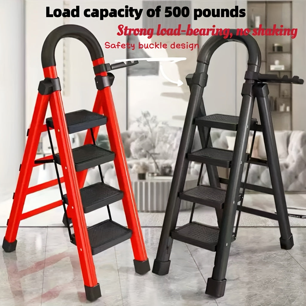 1 Heavy-duty 3/4/5-step Portable Folding Ladder, 500 Lbs Weight Capacity, Durable Plastic Folding Ladder With Non-slip Steps, Lightweight And Portable, Suitable For Both Household And Industrial Use