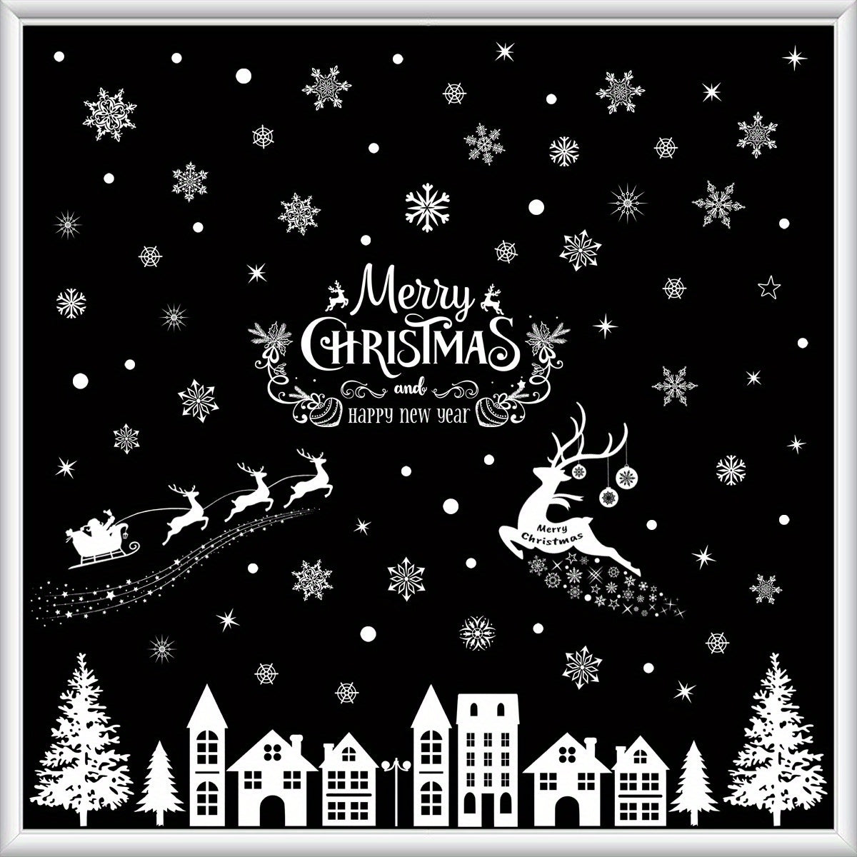 1 Set of 79 Christmas-Themed Static Cling Window Decals, White Snowflake Reindeer Santa Claus Tree Stickers for Festive Holiday Decor