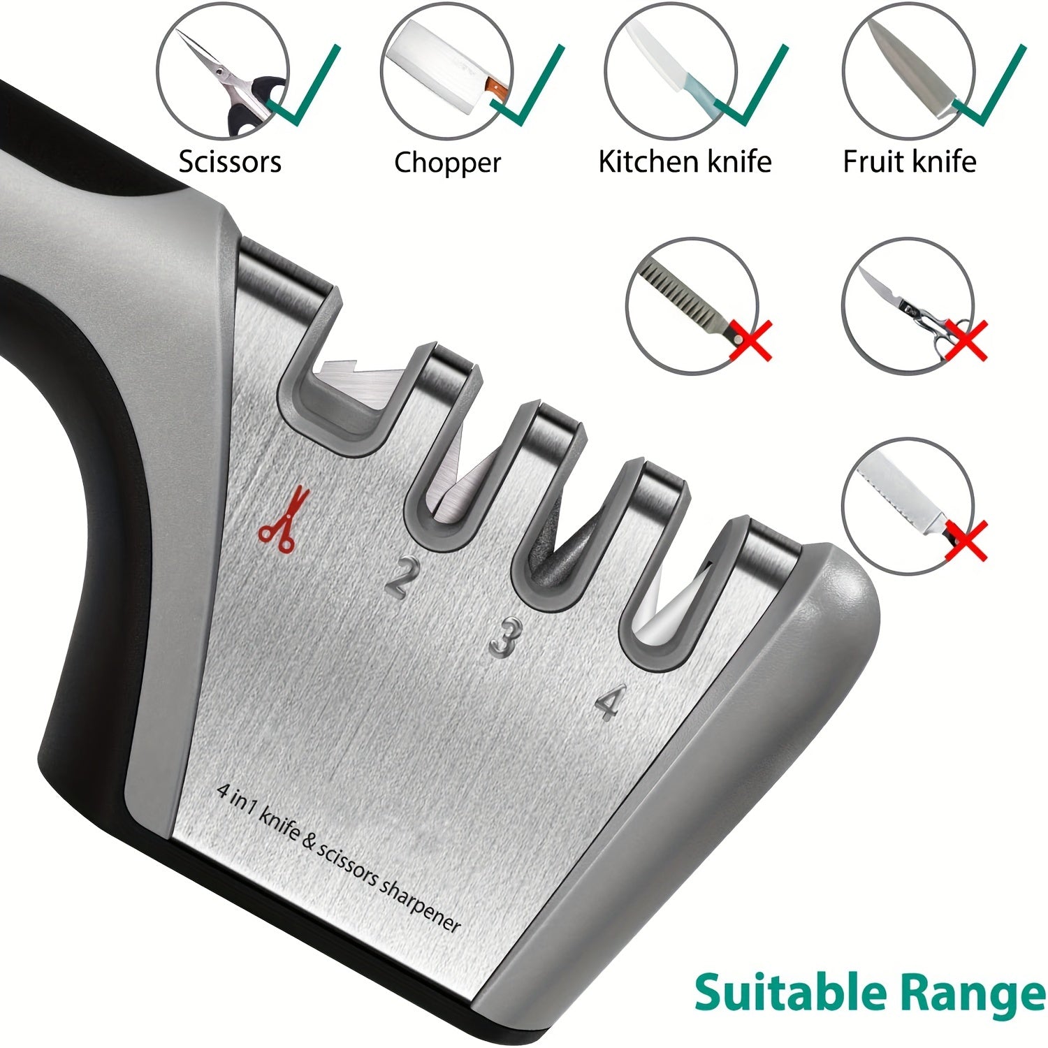 1pc, Knife Sharpening, Knife Sharpener, 4-in-1 Knife Sharpener, The Original Premium Polished Blades, Suitable For Ceramic And Steel Knives, Scissors, Kitchen Utensils, Apartment Essentials, College Dorm Essentials, Back To S