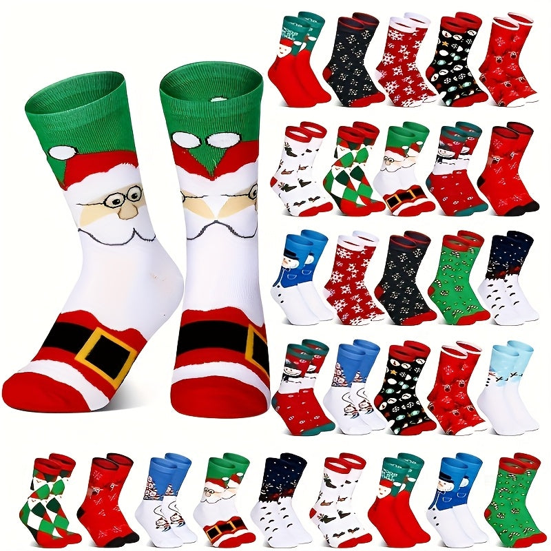 30 Pairs Of Christmas And Winter Socks Wholesale Set, Warm And Cold Resistant, Unisex, Santa Claus, Reindeer, Snowflakes, Happy New Year, Comfortable And Soft, Best for Christmas Gifts