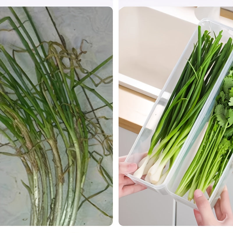 4pcs Fresh Storage Containers, BPA Free, Pasta Storage Container With Lid, Reusable, Leak Proof Plastic Food Storage Container, Sealed Organizer For Refrigerator, Kitchen Vegetable Storage Container With Cilantro, Onion, Mint