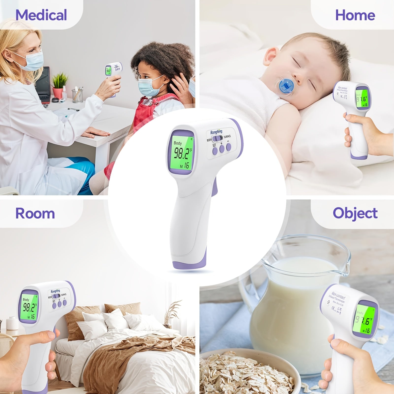 [Digital Thermometer] Accurate Digital Forehead Thermometer | Adult and Children Non-Contact, Fever Alarm Function, 3 Backlights and 32 Memory Functions, Quick Results, Suitable for All Ages