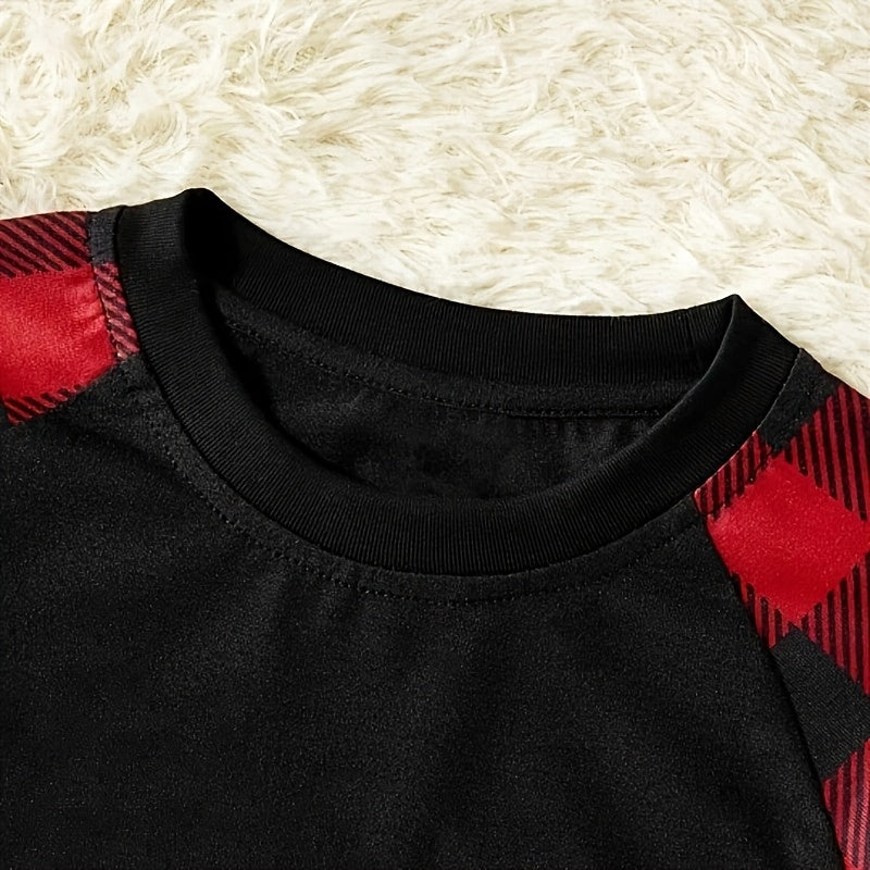 Two Piece Family Matching Christmas Pajamas Set 2025 PJ Party Holiday Gift For Whole Family Flame Resistant Long Sleeve Crew Neck "Making Memories Together" Christmas Tree Contrast Print Black Red Plaid Splice Pants Machine W