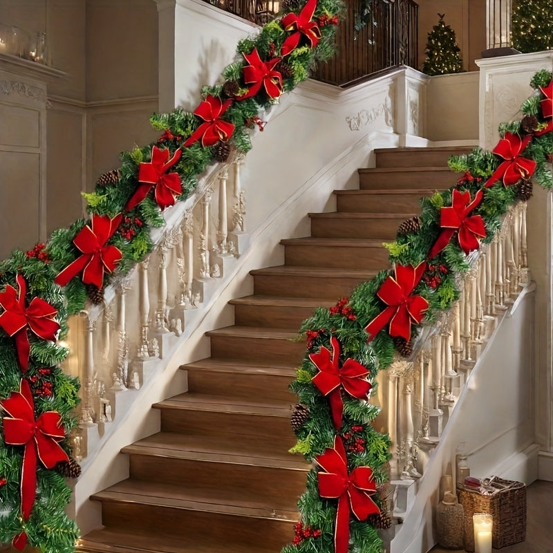 1pc 59" Luxurious Pine Cones Christmas Garland with Red Bow - Perfect for Indoor/Outdoor Holiday Decor, Fireplace Mantle & Home Accents