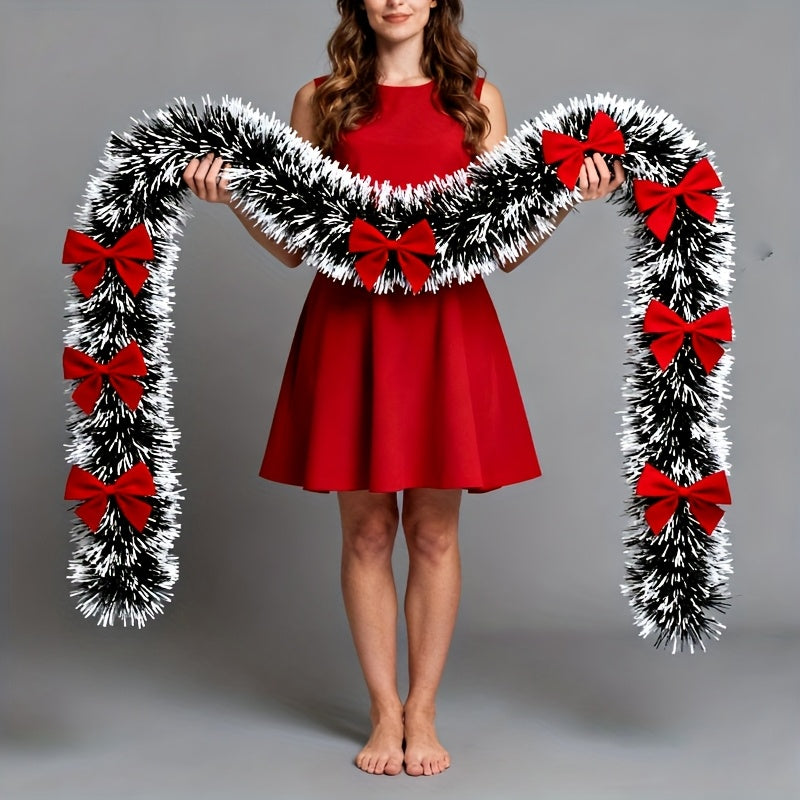 314.96inch Plastic Farmhouse Style Realistic Christmas Decoration Garland with Dark Snow Tips and Red Bows, Ideal for Holiday Parties, Home, Restaurant, Fireplace & Outdoor Festive Decorations, Perfect Floral Arrangement, Chr
