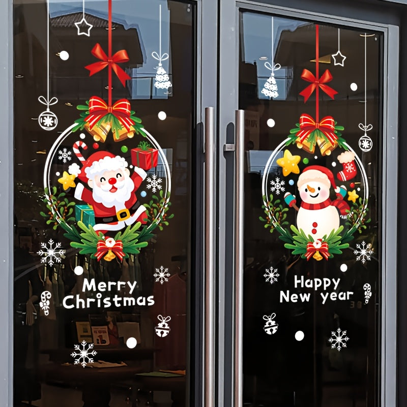 Extra Large Christmas Window Stickers - Static Cling Reusable Santa Claus & Snowman Decorations with Presents, Red Bows - Large 17.72x23.62 Inch (45x60cm) PVC Holiday Decoration for Home, Office, Store Windows - Easy Applicat