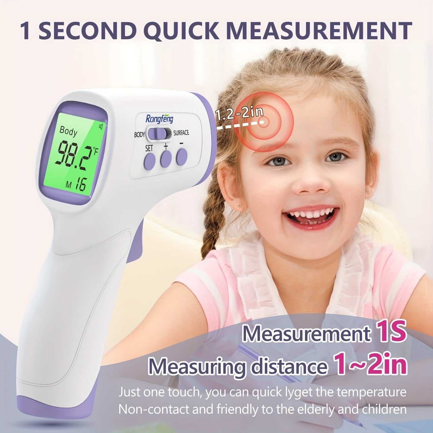 [Digital Thermometer] Accurate Digital Forehead Thermometer | Adult and Children Non-Contact, Fever Alarm Function, 3 Backlights and 32 Memory Functions, Quick Results, Suitable for All Ages
