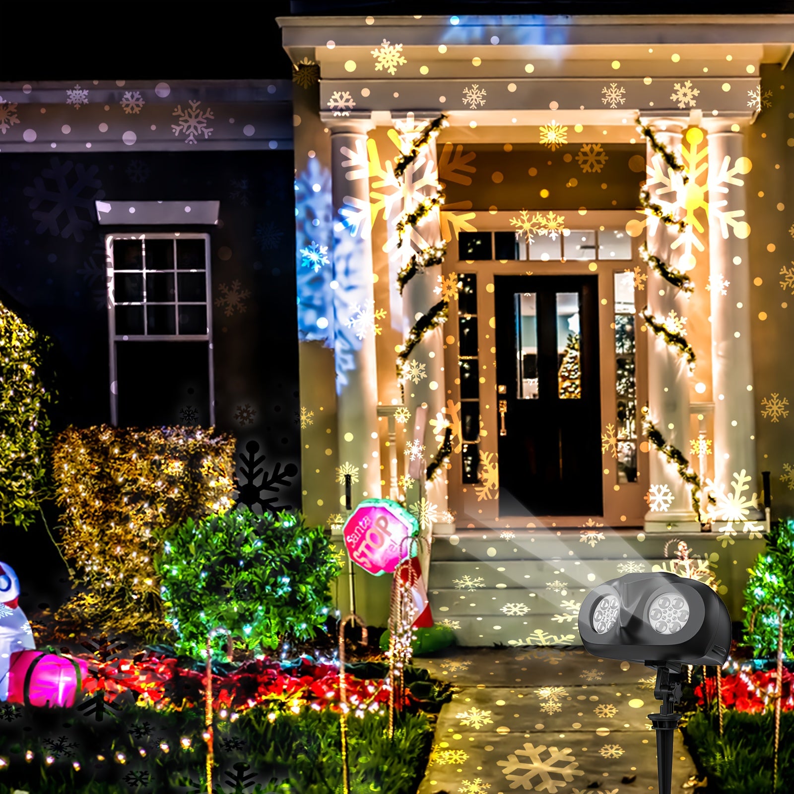 Upgraded Dual-Head Outdoor Snowflake Projector Light, 180 Rotation, Large Scale Projection, Waterproof IP45, Christmas Light Porjector for Outdoor Christmas Decor | Christmas Projection Light |christmas Decorations | Christma