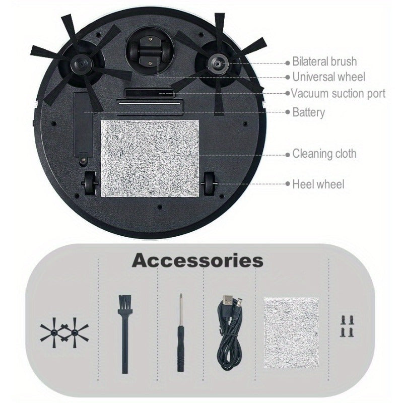 [Multi-Purpose Robot Vacuum] 3-in-1 Robot Vacuum Cleaner | Tangle-Free Suction, Automatic Self-Charging, Multi-Purpose for Floor Cleaning, Pet Hair, Paper & Garbage - Fast Charging, Powerful Cleaning, USB Powered, Vacuum Clea