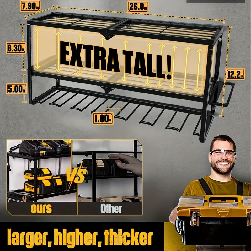 Power Tool Storage Rack With Charging Station, Tool And Storage Rack, Heavy-duty Metal Tool Rack, Electric Tool Storage Rack, Wall-mounted Drill Rack For Organization-New Year And Valentine'S Day Gifts, Suitable Gifts For Boy