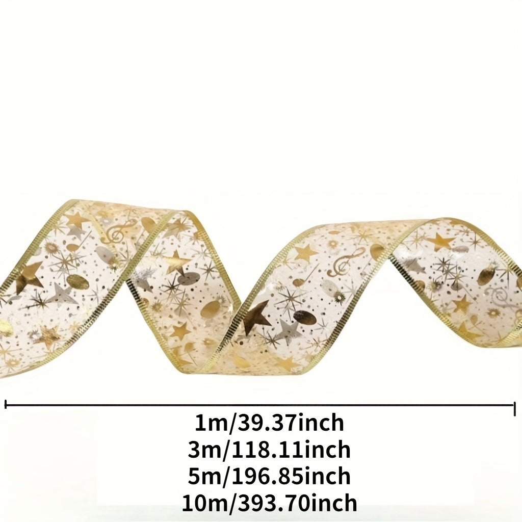 1pc 39.37/118.11/196.85/393.7inch Golden Christmas Ribbon Fairy Lights - Elegant ribbon shaped garland decoration with warm glow ( - Suitable for indoor Christmas trees, stairs, garlands, parties - Durable plastic holiday lig