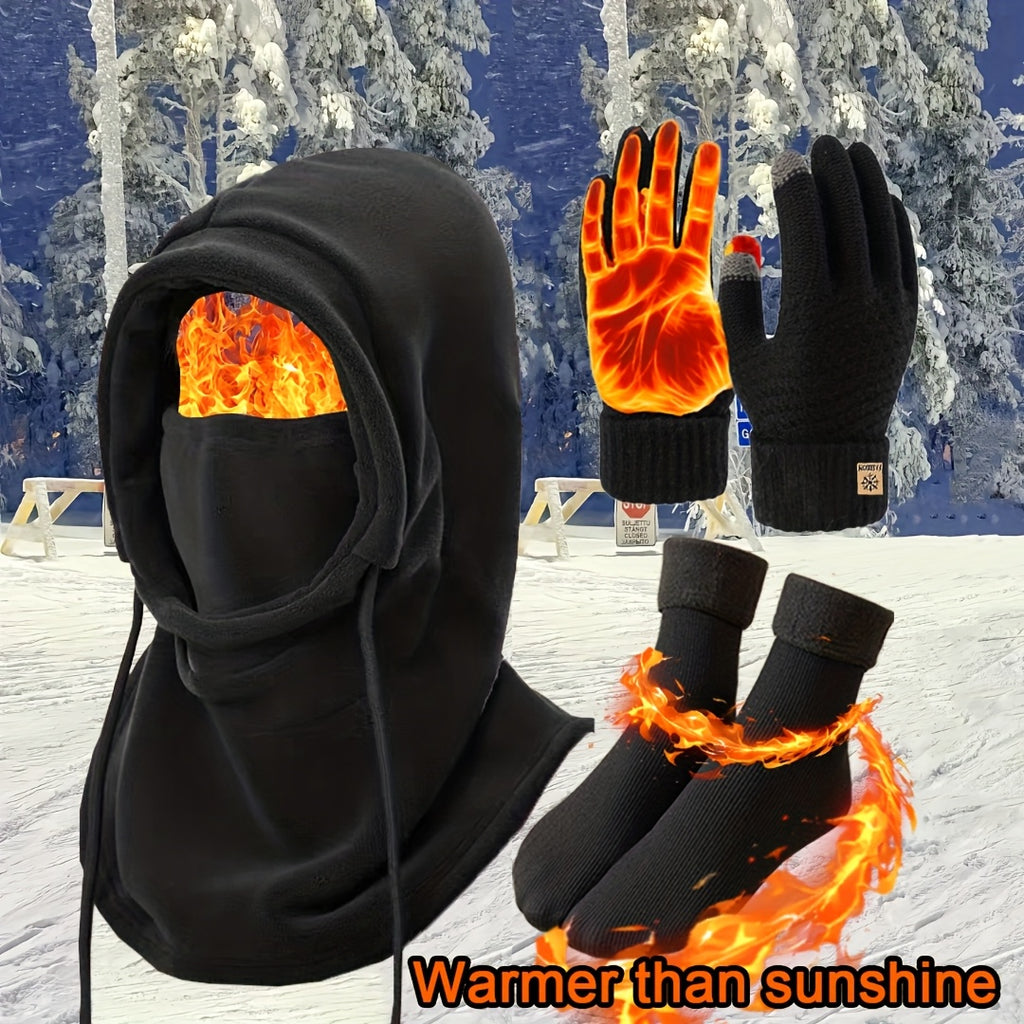 3pcs/4pcs Winter Hat, Head Cover, Neck Scarf, Gloves, Warm Socks Set