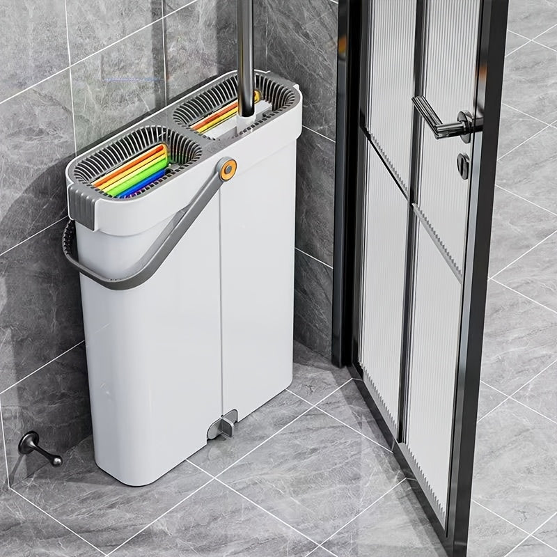 12.99inch Microfiber Flat Mop And Bucket Set Floor Cleaning System, Wet Dry Mop For Wall Cleaner With Long Handle, Hardwood Floor Mop With Microfiber Cloths. Bedroom/ Bathrooms/living Room Mops For Floor Cleaning