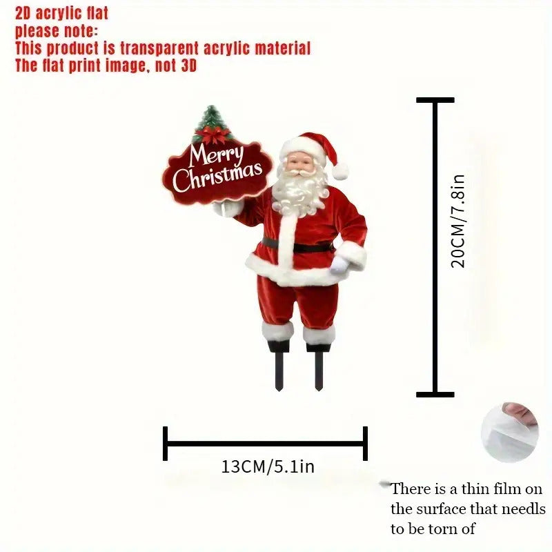 [Christmas] 2D Flat, 2D Flat Santa Claus Garden Stake with White Beard - Durable Polypropylene Outdoor Christmas Decoration, No Electricity Needed, Easy Ground Mount for 11 Festive Occasions, Perfect for Holiday Yard & Garden