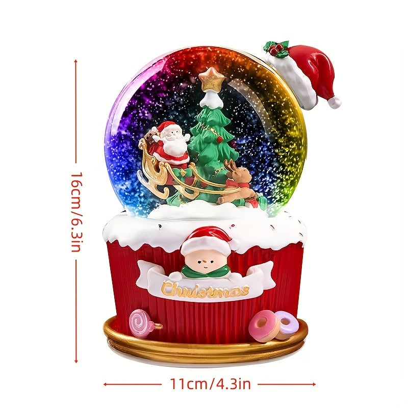 1pc Christmas Music Box with Automatic Rotating Sphere, 8 Christmas Melodies (Including Santa's March), Snowflakes Effect - Battery-Powered (AAA Not Included) - Elegant Holiday Decoration for Home, Tabletop, or Gift - Santa C