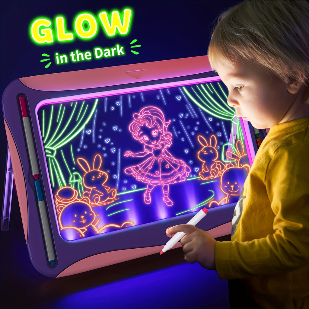 LED Light-Up Drawing Writing Doodle Board, Learning Travel Toy with 9 Double-Sided Cards, 6 Markers, Art Set, Suitable for Birthday Gifts And Christmas Gifts for Girls And Boys Aged 3-8.