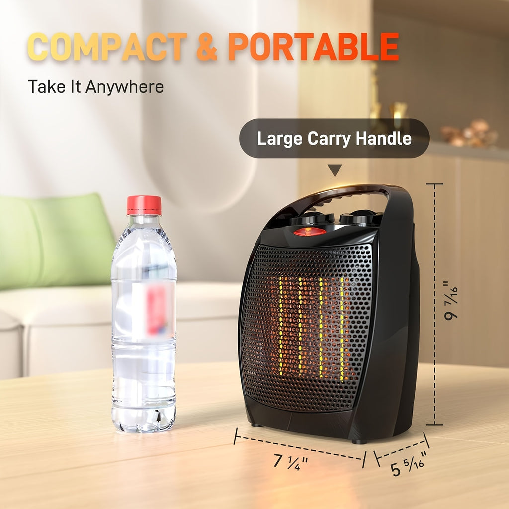 1500W Small Space Heater, Electric Heater, PTC Fast Heating Ceramic Heater, 3 Modes, Adjustable Thermostat, Overheat/ Tip-Over Protection, Portable Heater Fan for Office Room Desk Indoor Use, Silver.