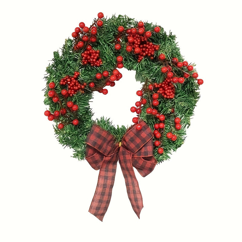 [Classic Christmas Wreath] Christmas Wreath Classic, 35.05Cm Diameter | Plastic Material with Berries And Bow, Suitable for Front Door, Outdoor, Indoor, Party, Home Decoration, Featherless, Halloween