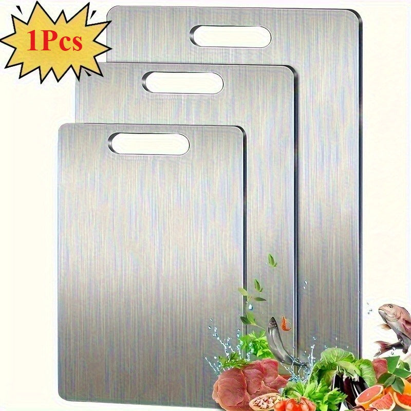 1pc Heavy-Duty Titanium Steel Cutting Board - Double-Sided Food-Grade Stainless Steel with Smooth Surface, Non-Porous Design for Kitchen & Dining Use, Scratch & Heat-Resistant, Durable Cutting Mat | Modern Kitchenware | Highq