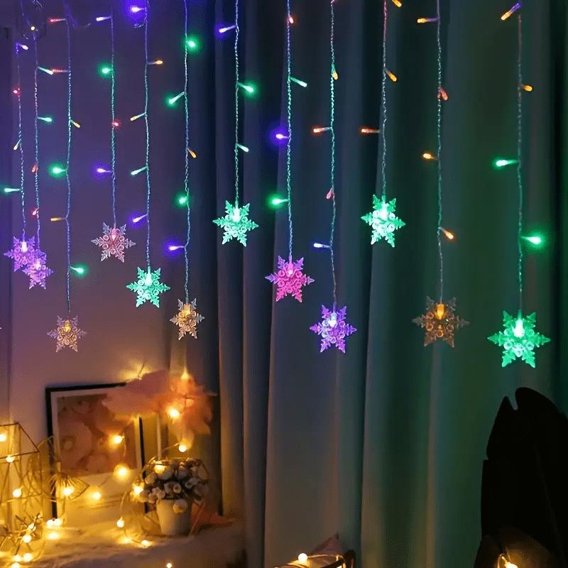 [96 LEDs | Snowflake Lights] 96 Multicolor & Warm White LEDs | 4m USB Snowflake Icicle Lights – Indoor/Outdoor Fairy String Lights, 8 Dynamic Lighting Modes (Wave, Sequential, Slow/Fast Flash, Fade, Twinkle, Steady On), Per