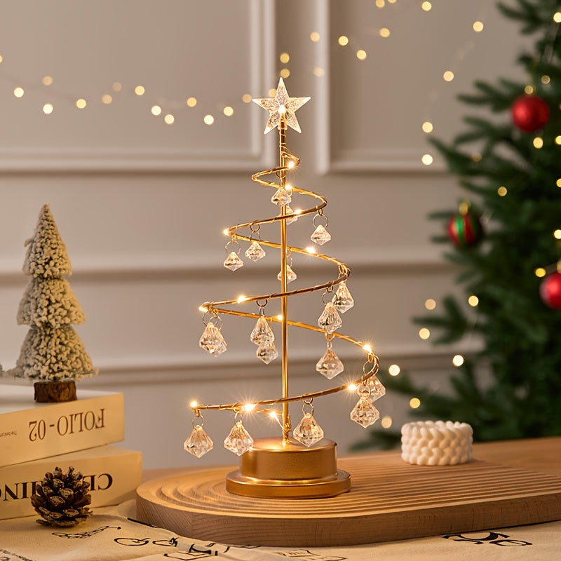 Christmas Tree Copper Wire Night Light, Warm White Crystal Pendant Room Decorative Ornament