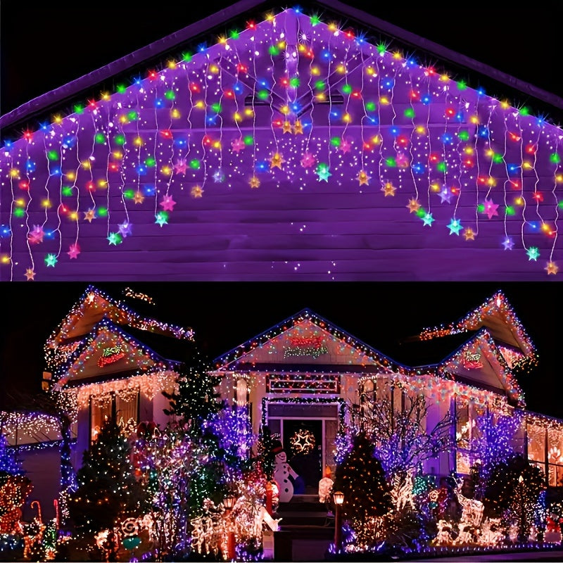 [96 LEDs | Snowflake Lights] 96 Multicolor & Warm White LEDs | 4m USB Snowflake Icicle Lights – Indoor/Outdoor Fairy String Lights, 8 Dynamic Lighting Modes (Wave, Sequential, Slow/Fast Flash, Fade, Twinkle, Steady On), Per